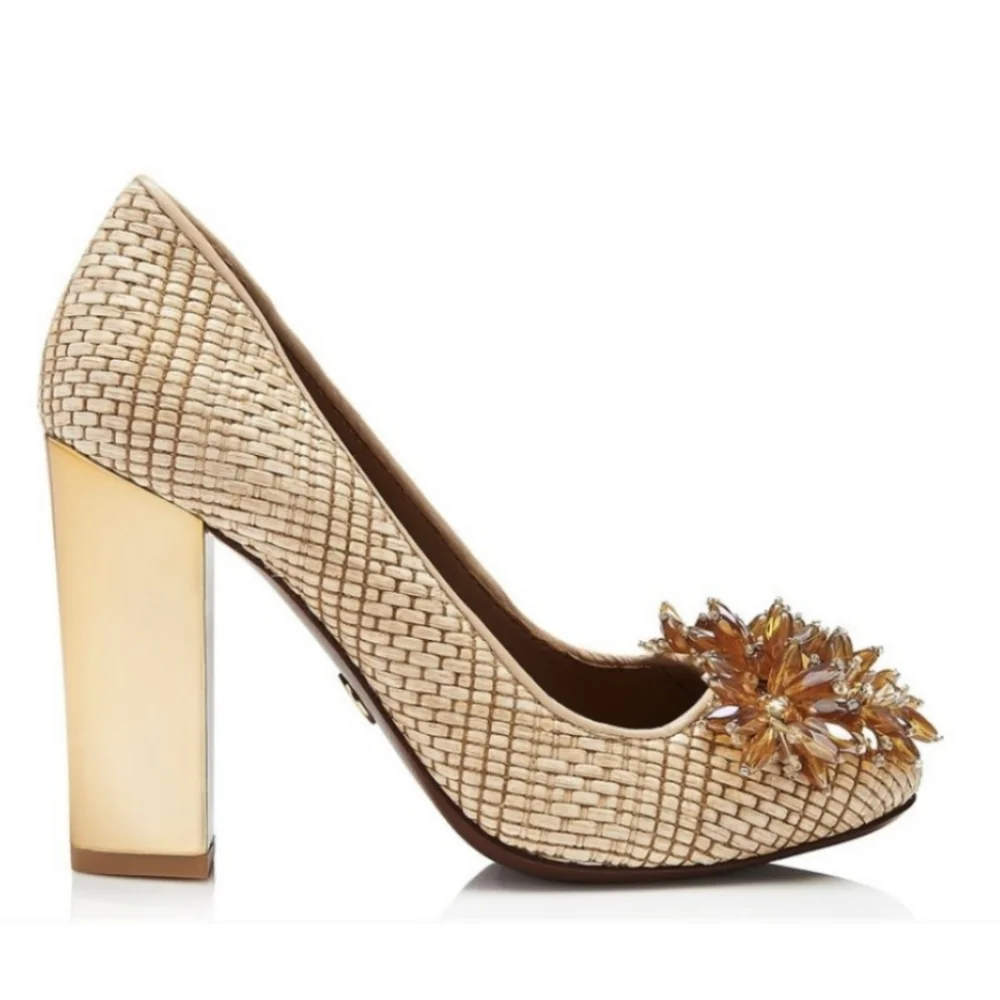 Tory Burch Metallic Kendra Raffia Pump Heels size 9.5